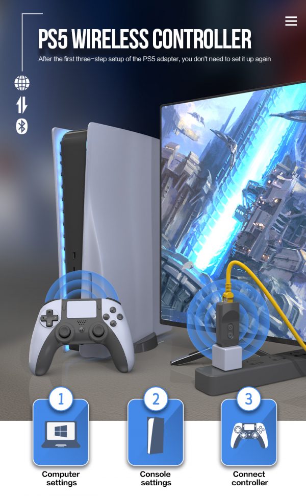 PS5 Wirelss Controller With Receiver Compatible with PS4 - Image 5