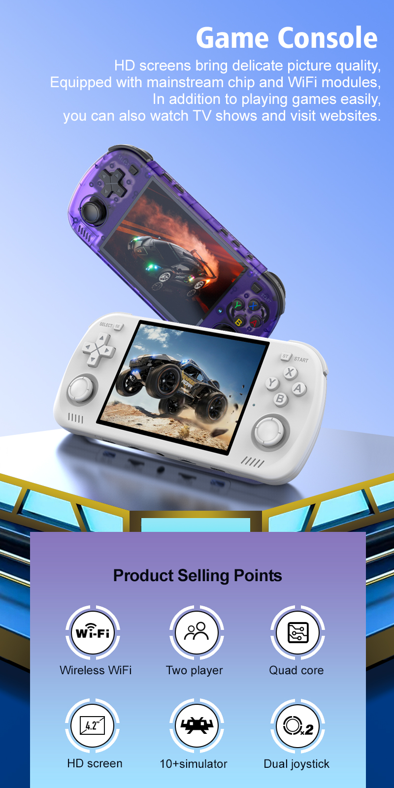 Newly R45H Handheld Retro Game Console 64GB/128GB 4.2Inch HD Screen Portable Pocket Video Player - Image 8