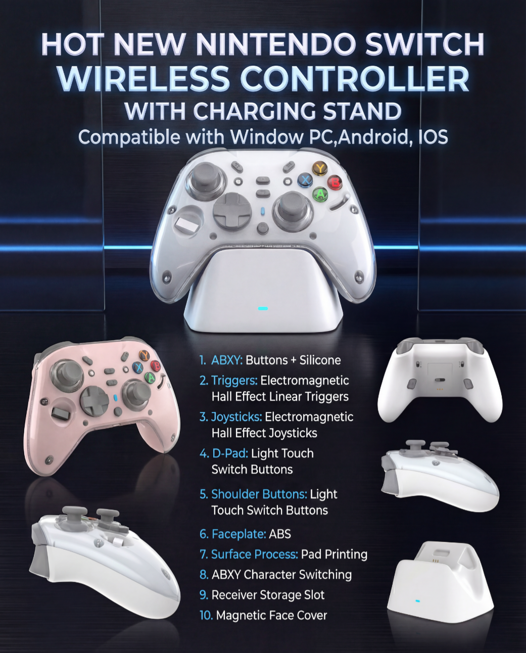 OEM for Switch Pro Controller for Switch/Switch2 with RGB and Charging Dock - Image 2
