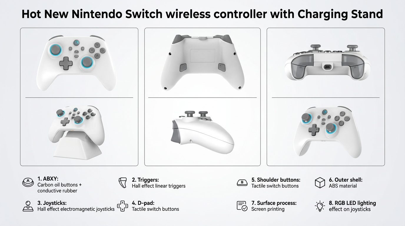 6-Axis BT Joysticks Game Controller Wireless Gamepad for Switch/Switch2 with Charging Dock - Image 2