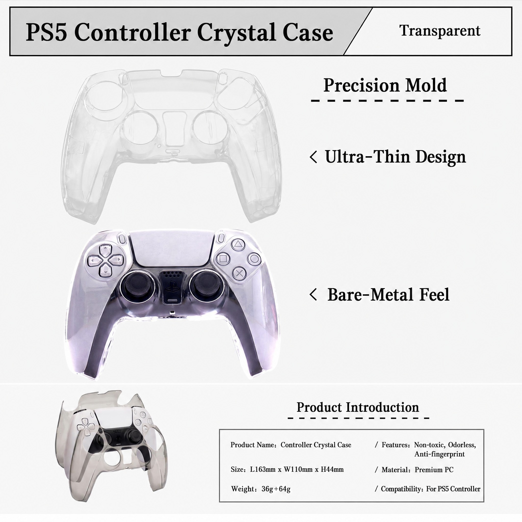 Crystal Clear Protective Case Compatible with PS5 Controller Transparent Hard Shell - Image 3