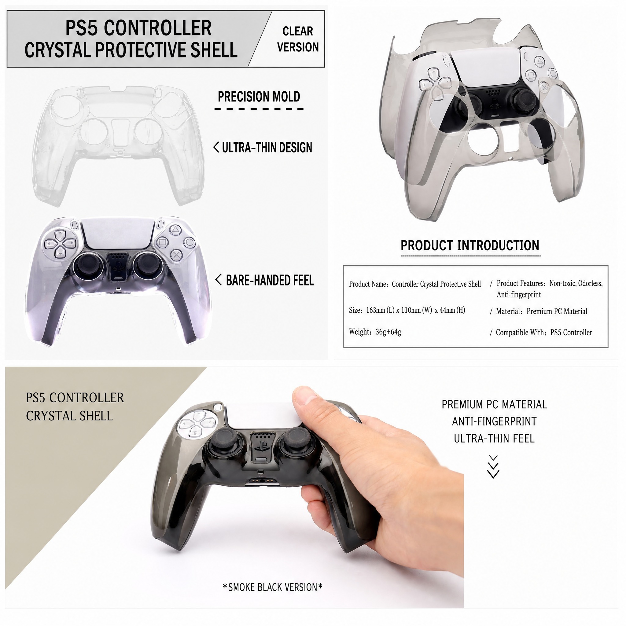 Crystal Clear Protective Case Compatible with PS5 Controller Transparent Hard Shell - Image 4
